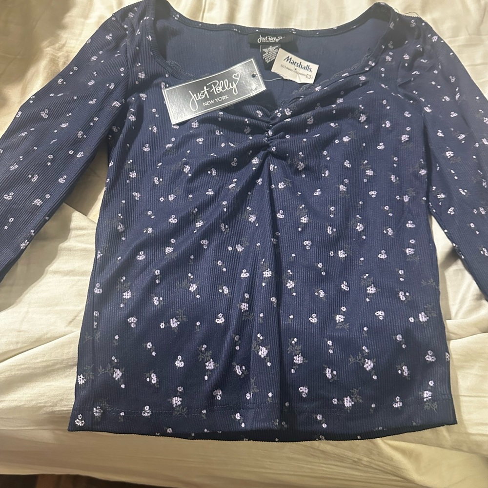 Just BeJoy Navy Floral Twist-Front Crop Top